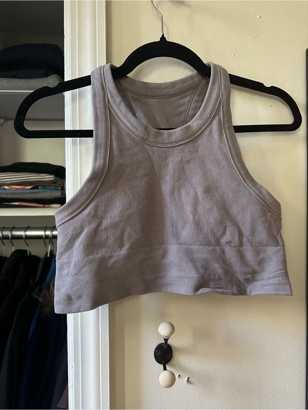 Alo Ribbed Racerback Comfort Sports Bra — Light Gray - Picture 3 of 3